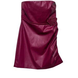 Forever 21 Strapless Burgundy Vegan Leather Dress with Rose Accent